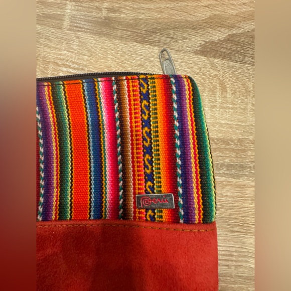 Colorful Striped Cosmetic Bag with Red Accent - Picture 2 of 8